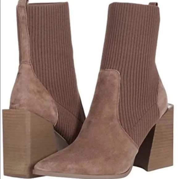 Steve Madden Tackle Block Heel Taupe Suede Knit Sock Boots Size  7.5 - Picture 1 of 11